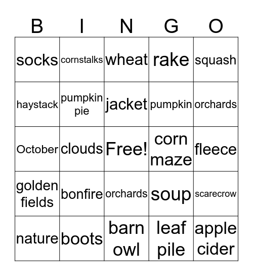 Autumn Bingo Card