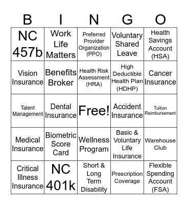 RDU Employee Benefits Fair Bingo Card