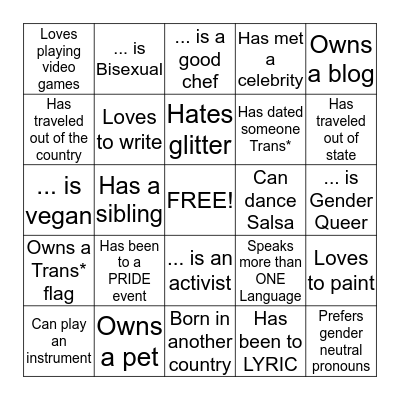 BINGO! Find someone who... Bingo Card