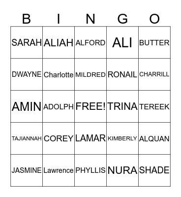 FLOOD FAMILY BINGO Card