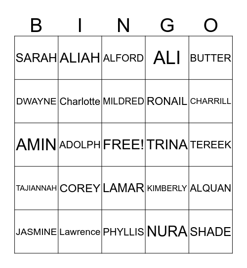 FLOOD FAMILY BINGO Card