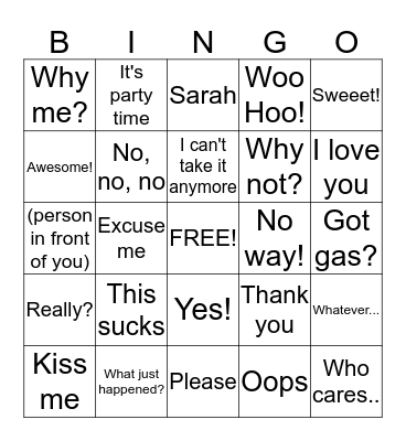 Sarah's Birthday Bingo Card