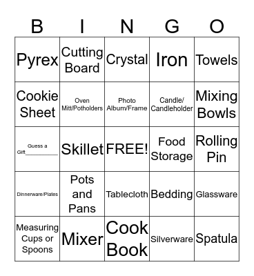 Bridal Bingo Card