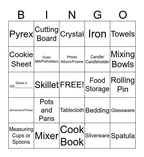 Bridal Bingo Card