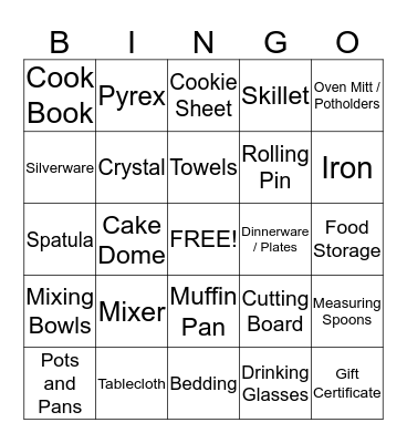 Bridal Bingo Card