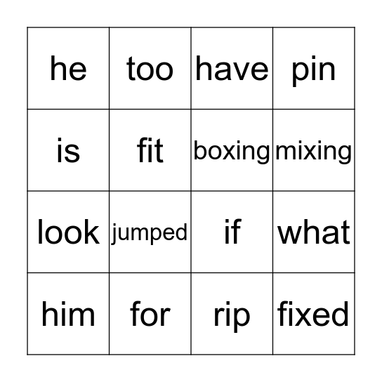 Lesson 2 Spelling, Sight Words, ed, and ing Bingo Card