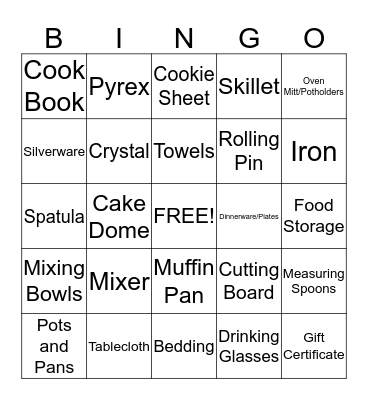 Bridal Bingo Card