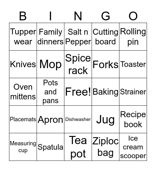 Bridal Shower Bingo Card