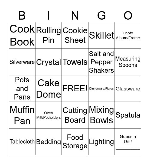 Bridal Bingo Card