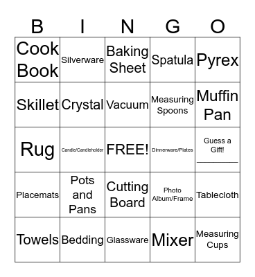 Bridal Bingo Card