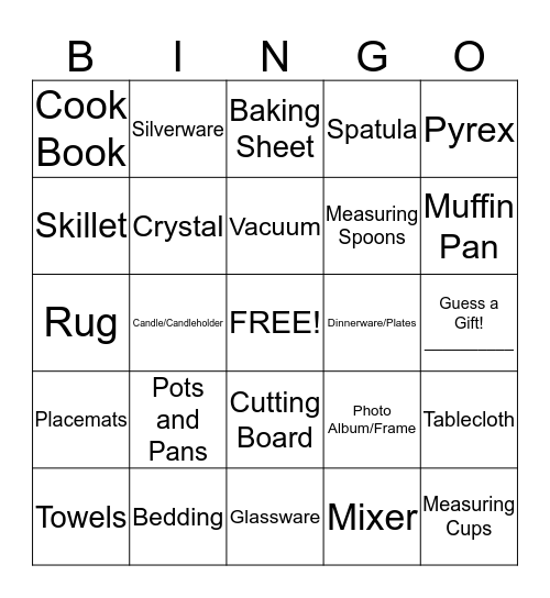 Bridal Bingo Card