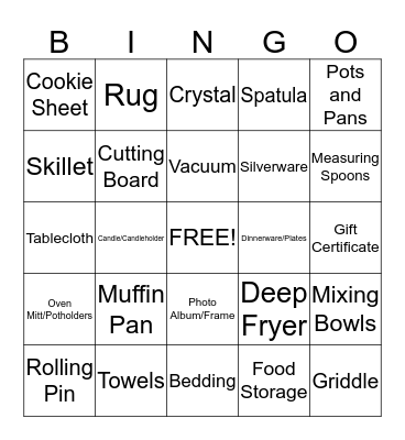 Bridal Bingo Card