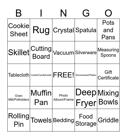 Bridal Bingo Card