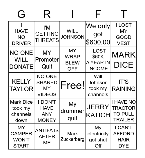 Which Excuse Will Mark Use? Bingo Card