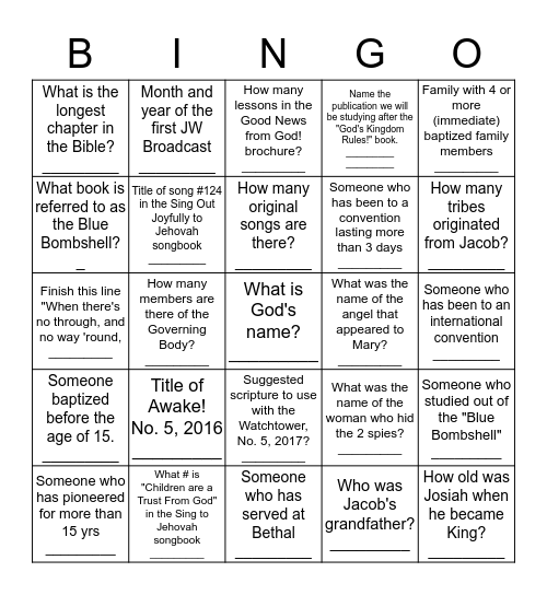 JW BINGO Card