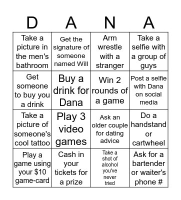 Bachelorette Bingo (4-in-a-row "DANA" wins) Bingo Card