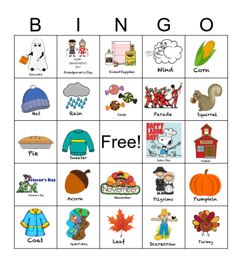 Fall Bingo!  Bingo Card