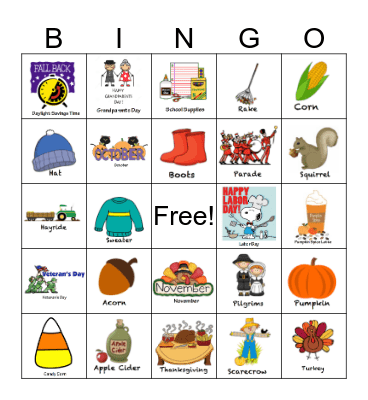 Fall Bingo!  Bingo Card