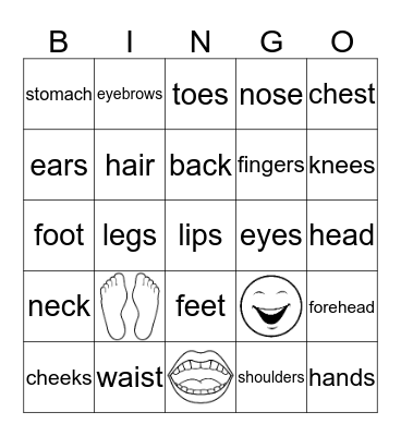 Point to the body parts Bingo Card