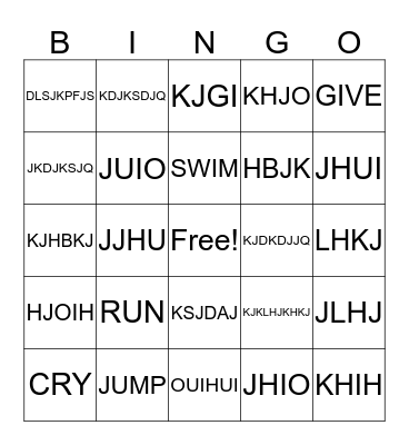 VERBS #1 Bingo Card