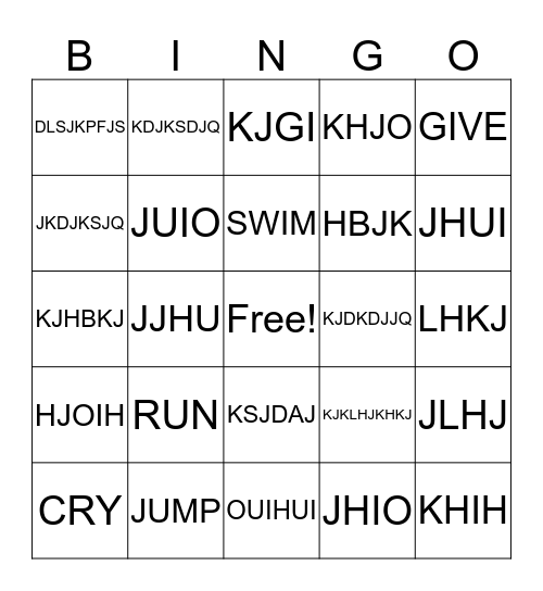 VERBS #1 Bingo Card