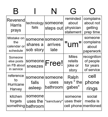 In- Service Bingo Card