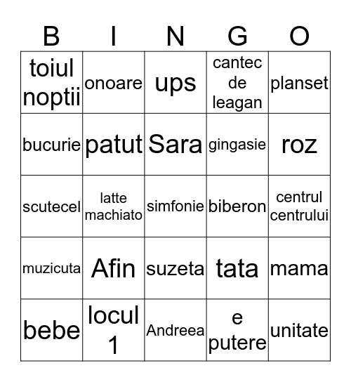 Sara's Bingo Card