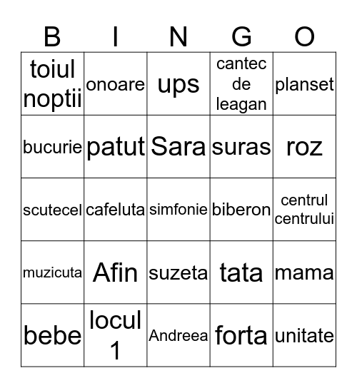 Sara's Bingo Card