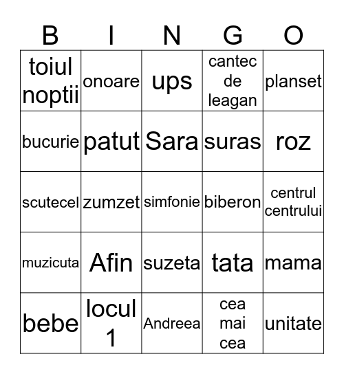 Sara's Bingo Card
