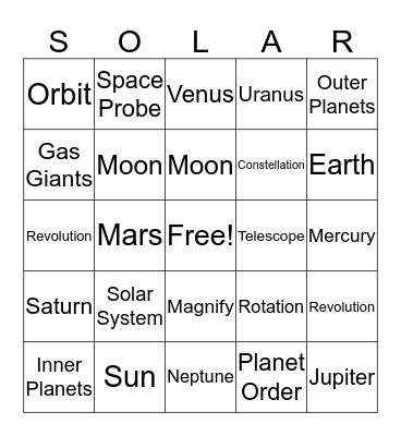 Solar System Bingo Card