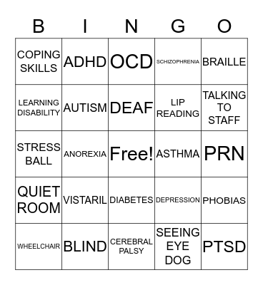 Disability Education & Awareness Bingo Card