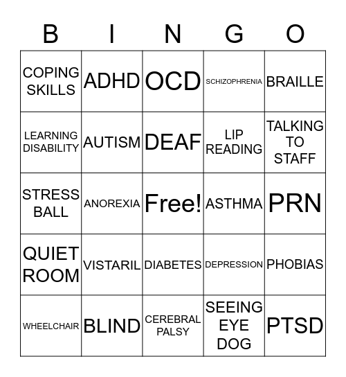 Disability Education & Awareness Bingo Card