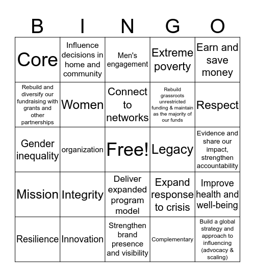 Embedding Core Values Into Daily Life - Living the Values Bingo Card
