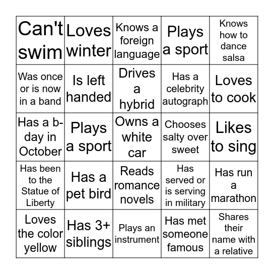 PEOPLE SCAVENGER HUNT Bingo Card