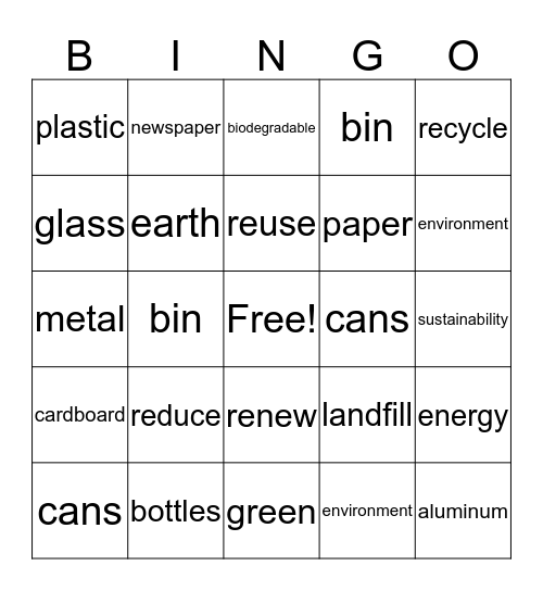Recycling Bingo Card