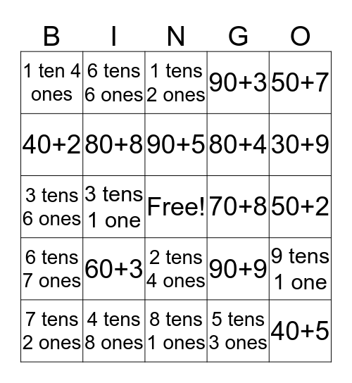 Place Value Bingo Card