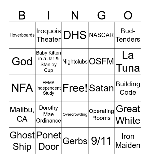 Unit 1: Fire in America Bingo Card