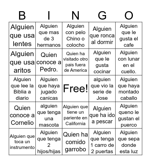 5 en la Linea  Bingo Card