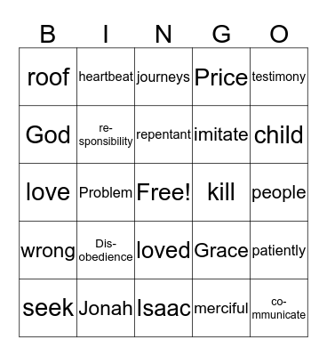Sunday School Bingo Card