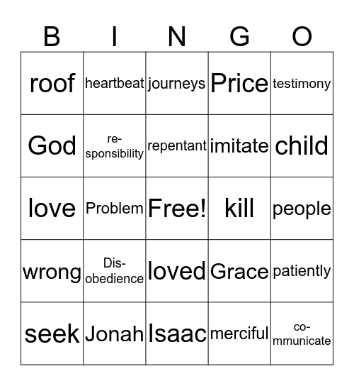 Sunday School Bingo Card