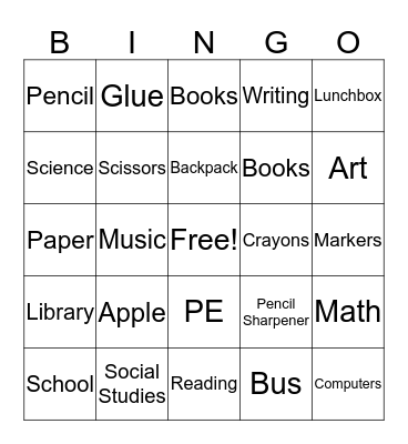 Back To School Bingo  Bingo Card
