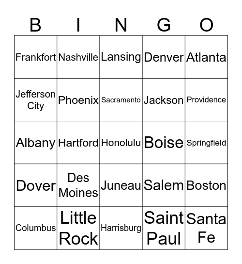 Capitals of the U.S. Bingo Card