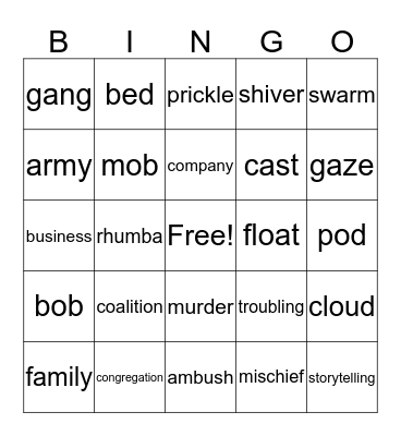 Animal Groups Bingo Card