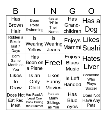 Human  Bingo Card
