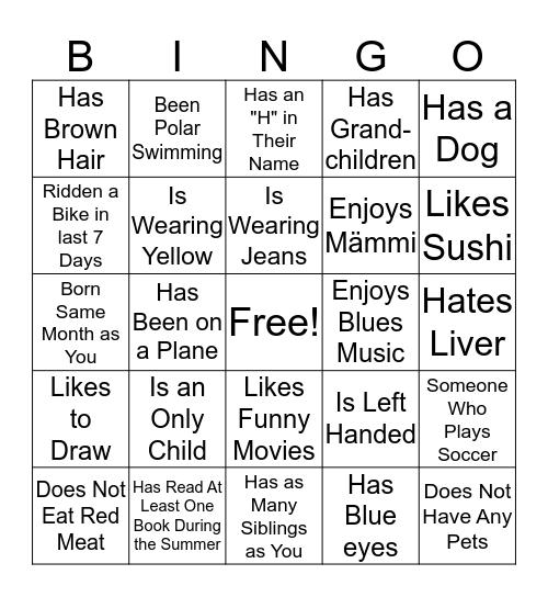 Human  Bingo Card