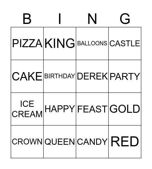 KING DEREK Bingo Card