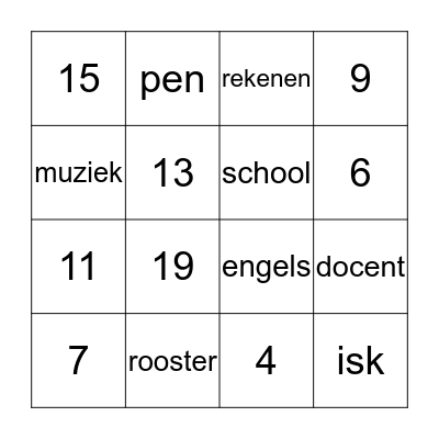 Woorden en cijfers Bingo Card