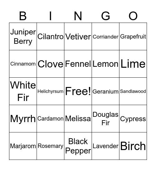 Essential Oil BINGO Card