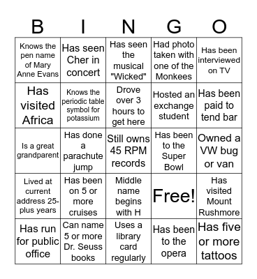 REUNION NIGHT BINGO Card