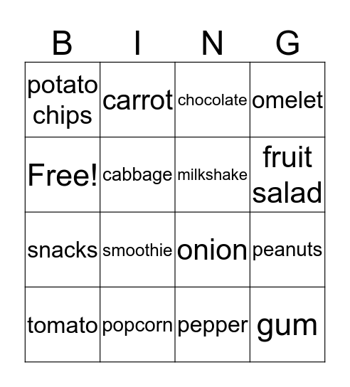 Things To Eat  Bingo Card